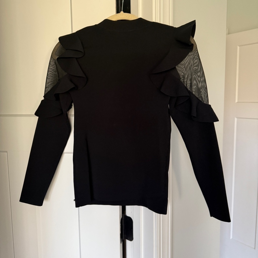 TED BAKER Black Floraas Sheer Shoulders Fitted Knit Top - Picture 9 of 9